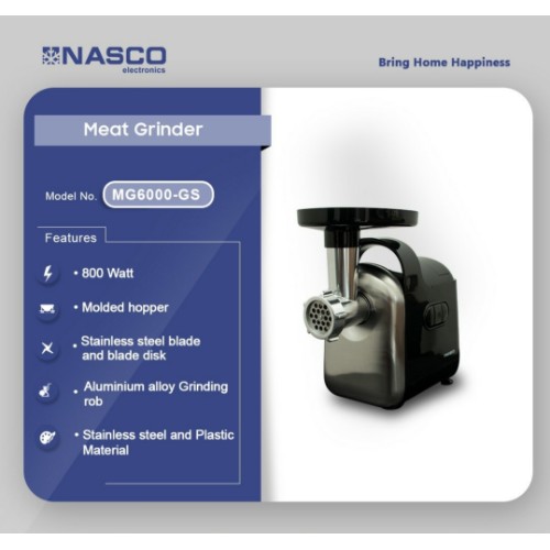 Nasco NAS-MG6000GS 800 Watts Stainless Steel Meat Grinder