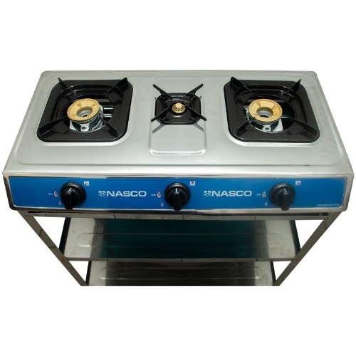 Nasco NASGS-K311FS 3 Burner Stainless Steel Gas Stove with Gold Cap